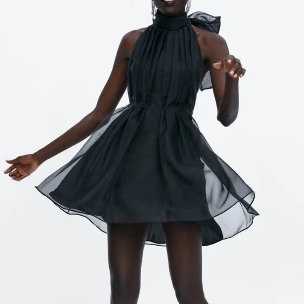 Zara Women's Organza Mini Dress in Black- Size M